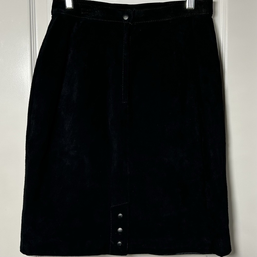 New York Classics Vintage Suede Leather Black Pencil Skirt Dark‎ Academia Style